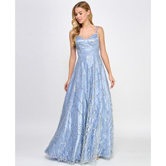 Say Yes To The Prom Juniors Glitter Tulle Embellished Ball Prom Gown 15/16 NWT - Picture 5 of 13